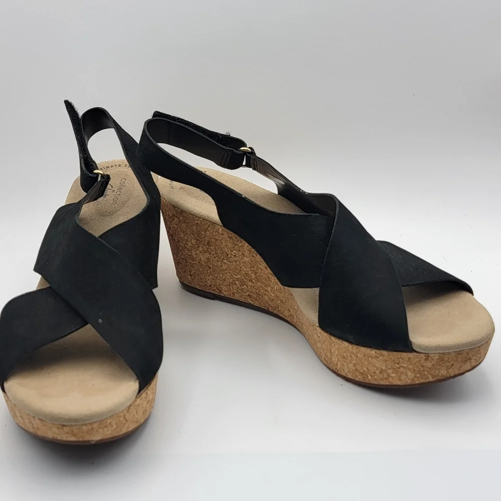 Clarks Collective Stylish Black Wedge Sandals SIZE 11 #1591‎